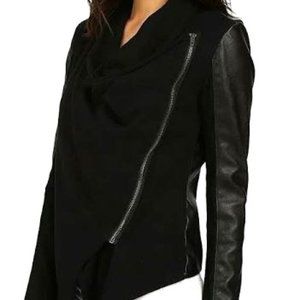 Blank NYC Casual Vegan Black Leather Sleeved MOTO